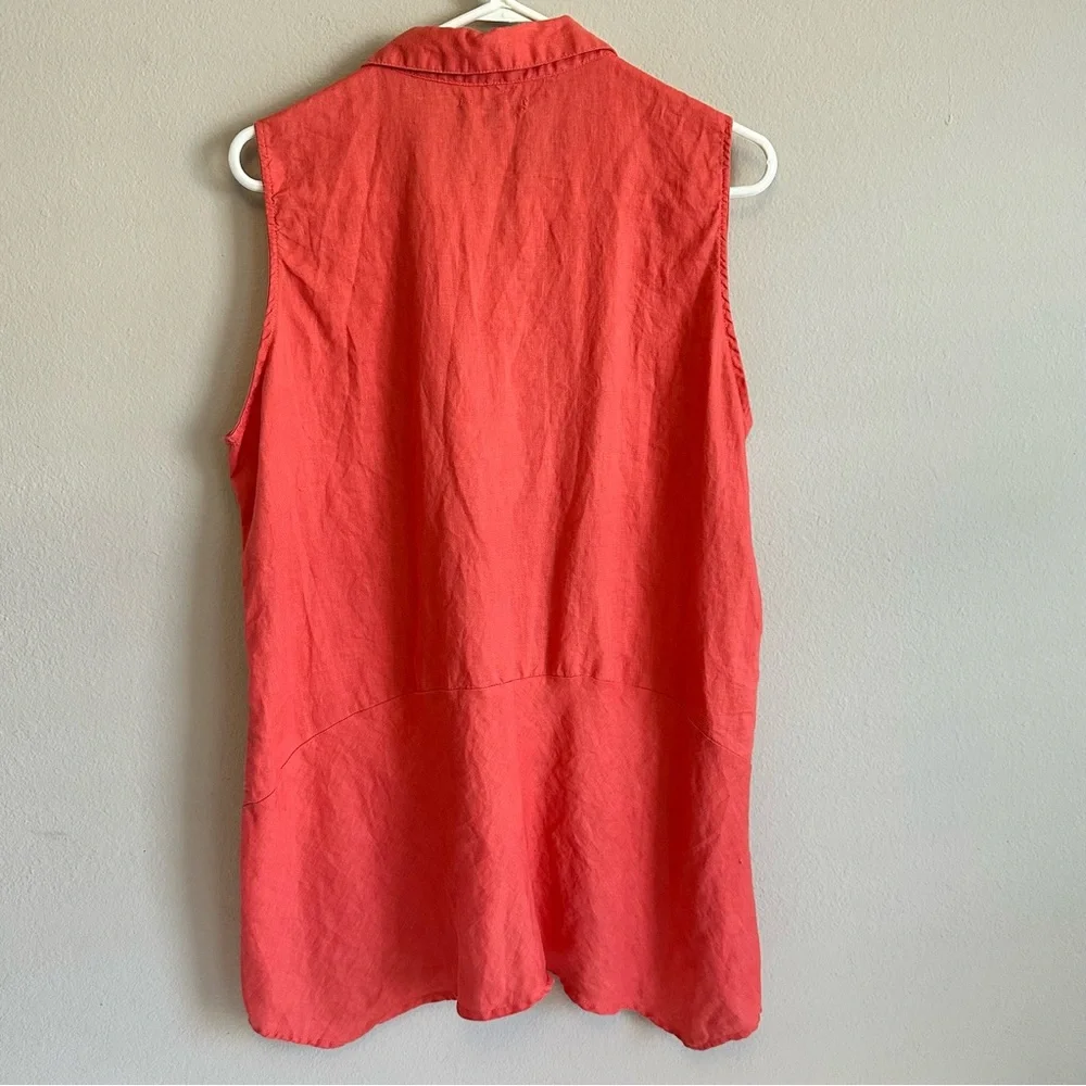 For Cynthia Sleeveless Linen High Low Coral Red‎ Tunic Large Lightweight